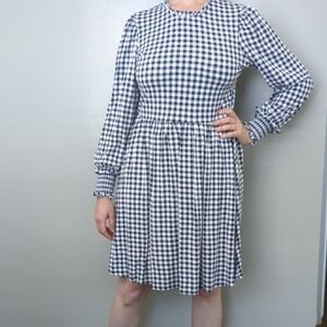 Draper James Blue and White A-Line Dress with Bishop Sleeves